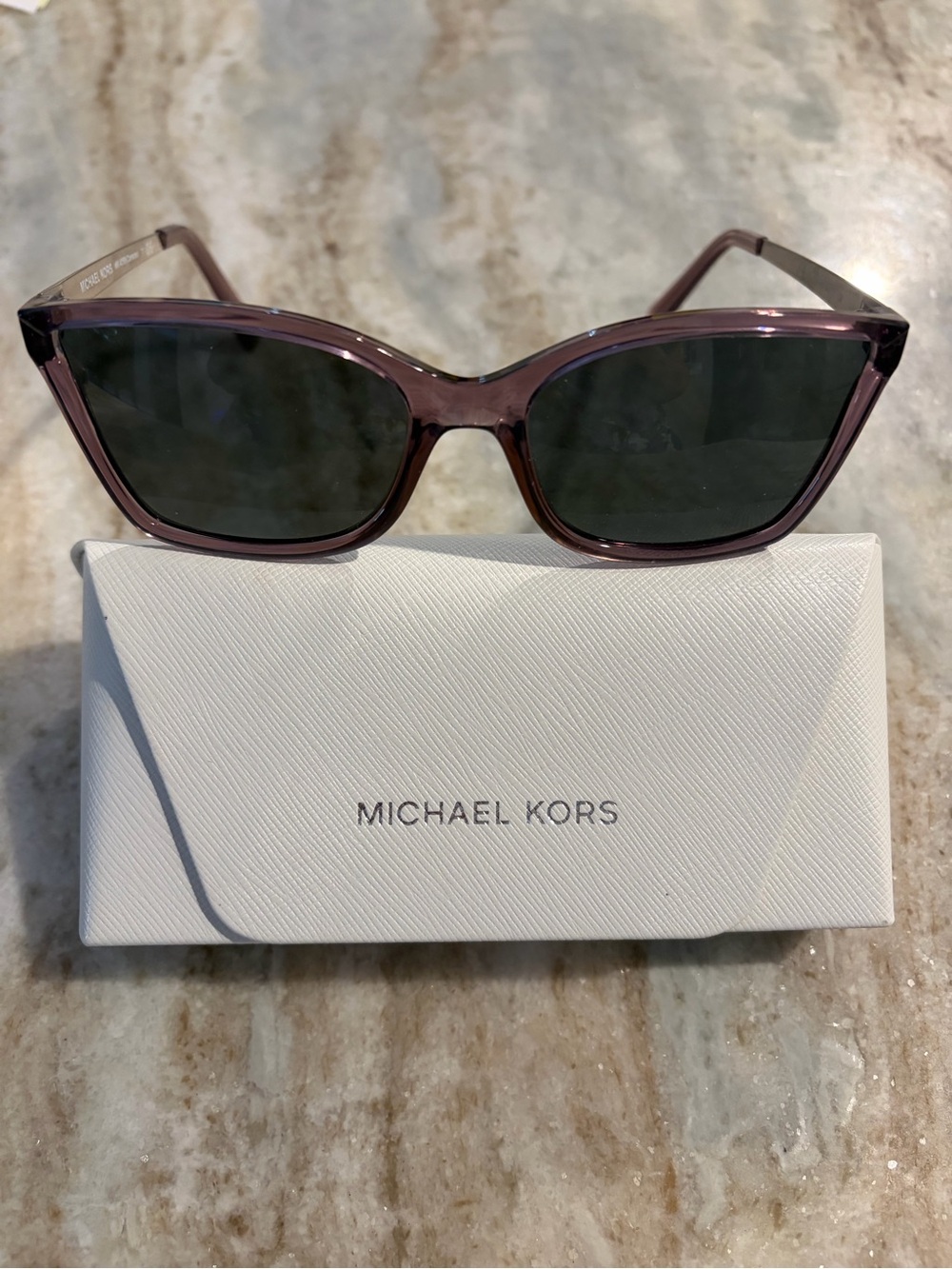Michael Kors Translucent Violet Cat-Eye Sunglasses with Dark Gray Lenses & case